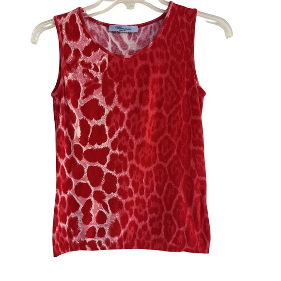 Blumarine Leopard Print Embellished Red Sleeveless Rib Hem Stretchy  Top Size 4 - Picture 1 of 9